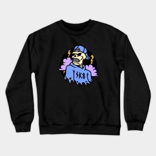 Cool Skater Skeleton with Thunderclouds Crewneck Sweatshirt